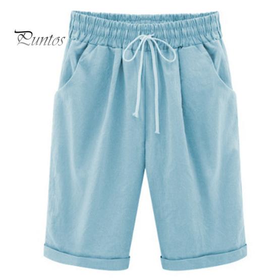 Sommer Shorts Damen Kordelzug Elastische Taille Knielang Weites Bein Lose Seitentaschen Dünn Übergröße Lässig Reine Farbe Dame Kurze Hose M see-blaue von Joom DACH