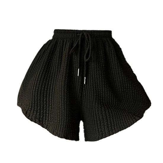Sommer-Shorts für Damen, Kordelzug, hohe elastische Taille, lockerer, unregelmäßiger Saum, Übergröße, reine Farbe, A-Linie, dünn, lässig, Sport, Homewear, kurze Hose 4XL schwarz von Joom DACH