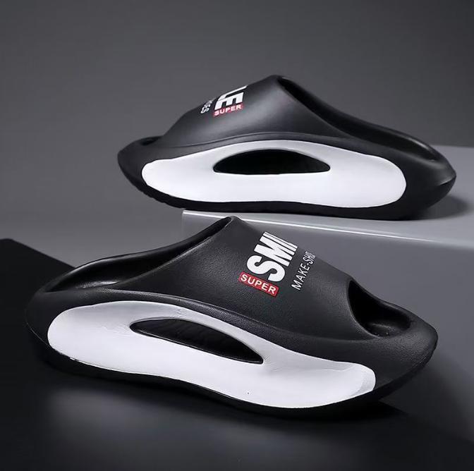 Sommer Sneaker Hausschuhe Damen Herren Dicke Sohle Plateau Pantoletten Weiche EVA Hohle Unisex Sportsandalen Lässige Strandschuhe 46-47 schwarz von Joom DACH