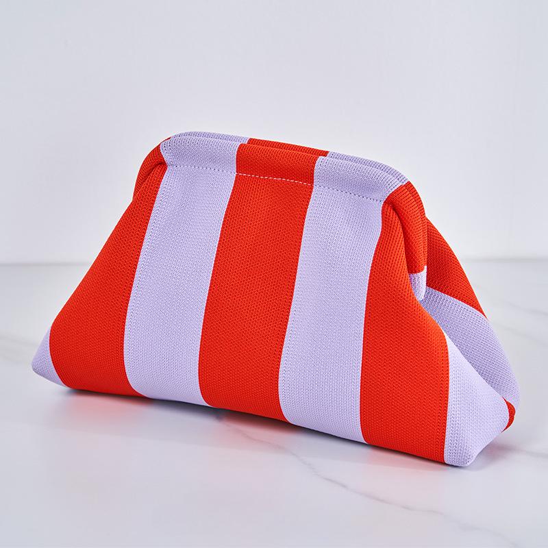 Sommer-Strand-Clutch für Damen, gewebte Häkelhandtaschen, Geldbörsen, Strickknödel-Clutch, gerüscht, süße Wolke, lässige Colorblock-Tasche rot von Joom DACH