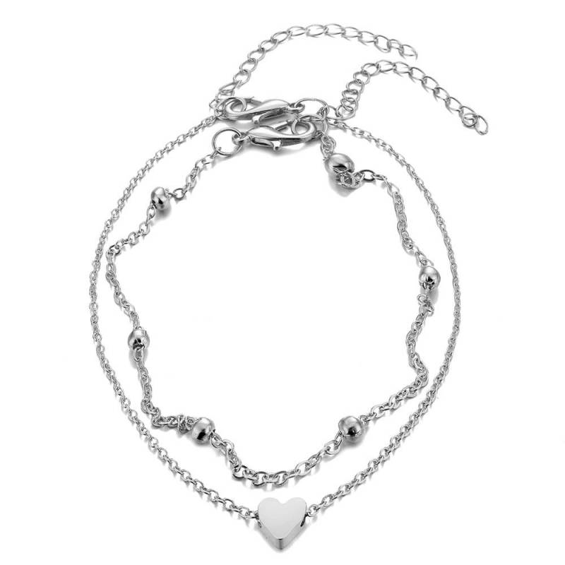 Sommer Strand Goldene Runde Perle Fuß Kette Einfache Temperament Herz-förmigen Fußkettchen Multi-schicht Dünne Kette Frau silber von Joom DACH