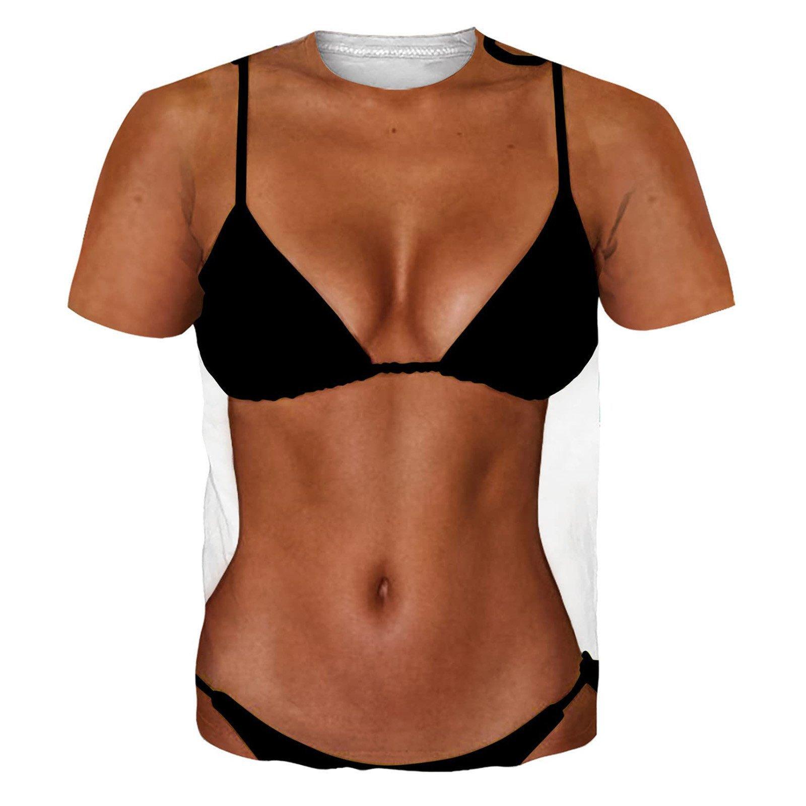 Sommer Strand Kreative Must-Have Outfit Top T-Shirt Personalisierte Realistische Bikini Muster T-shirt 5XL von Joom DACH