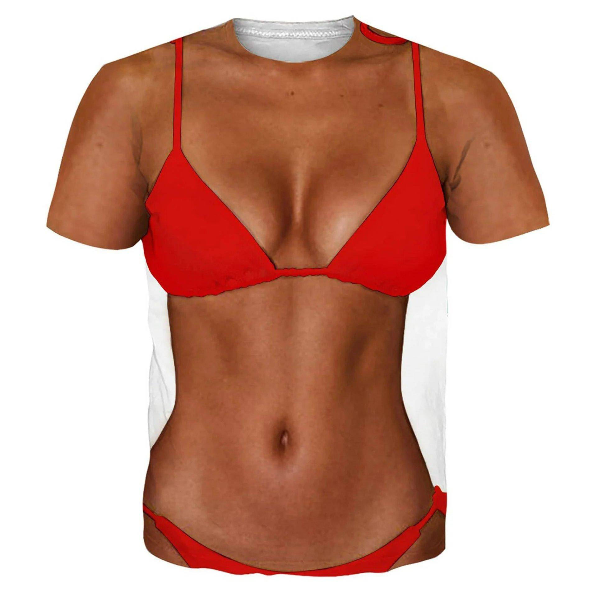 Sommer Strand Kreative Must-Have Outfit Top T-Shirt Personalisierte Realistische Bikini Muster T-shirt 6XL von Joom DACH