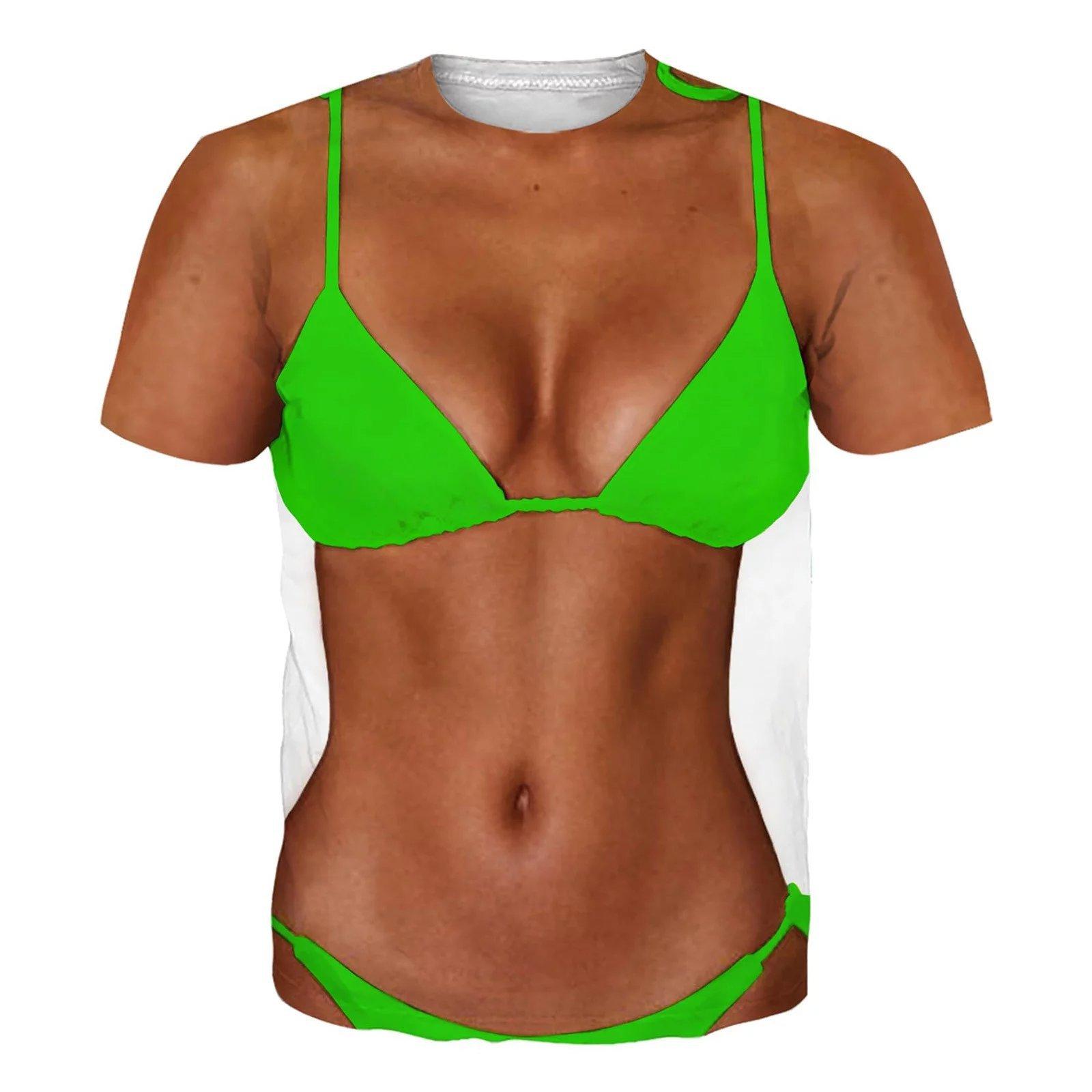 Sommer Strand Kreative Must-Have Outfit Top T-Shirt Personalisierte Realistische Bikini Muster T-shirt 6XL von Joom DACH