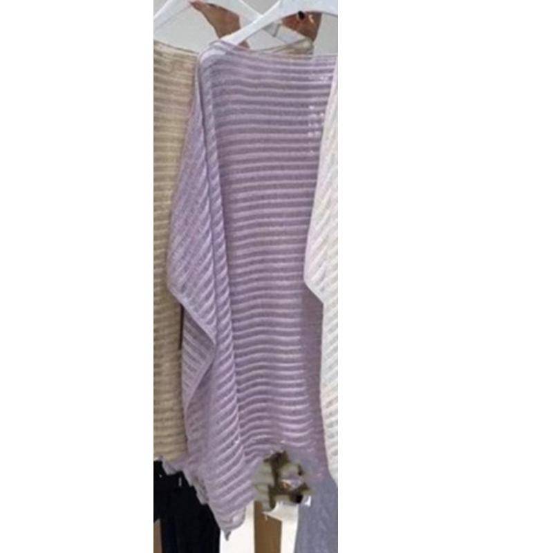Sommer Strick Sonnencreme Damen Bluse Aushöhlen Durchsichtig Pullover Pullover Fledermausärmel Schal Top Locker Lässig Einfach Überdeckt Unregelmäßiges Langes Hemd One Size violett von Joom DACH