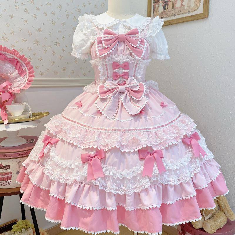 Sommer Süßes Lolita Kleid Niedlich Prinzessin Spitze Süß Laminiert Lang XL von Joom DACH