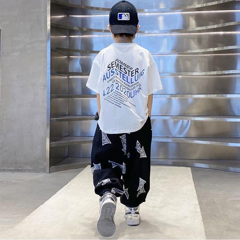 Sommer-T-Shirt für Jungen im westlichen Stil, Sommerkleidung, große Kinder, Anzug im koreanischen Stil, lockere Freizeit-Moskitohose für Kinder 140 von Joom DACH