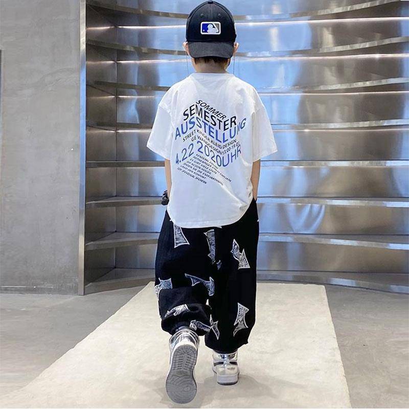 Sommer-T-Shirt für Jungen im westlichen Stil, Sommerkleidung, große Kinder, Anzug im koreanischen Stil, lockere Freizeit-Moskitohose für Kinder 140 weiß von Joom DACH