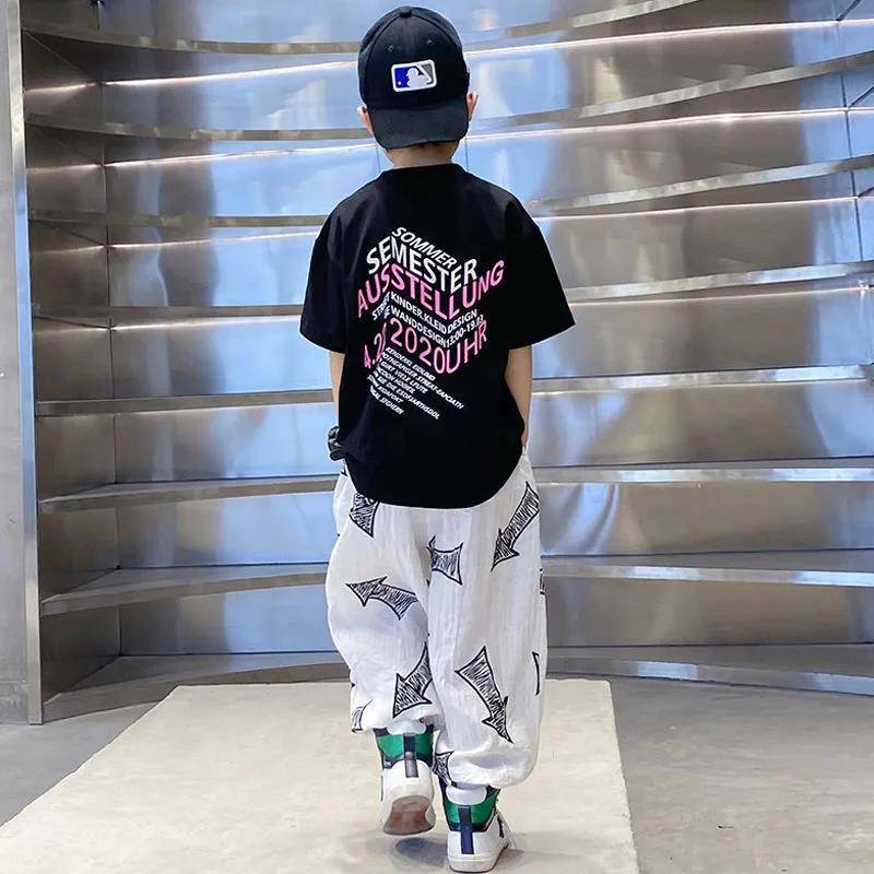 Sommer-T-Shirt für Jungen im westlichen Stil, Sommerkleidung, große Kinder, Anzug im koreanischen Stil, lockere Freizeit-Moskitohose für Kinder 150 schwarz von Joom DACH