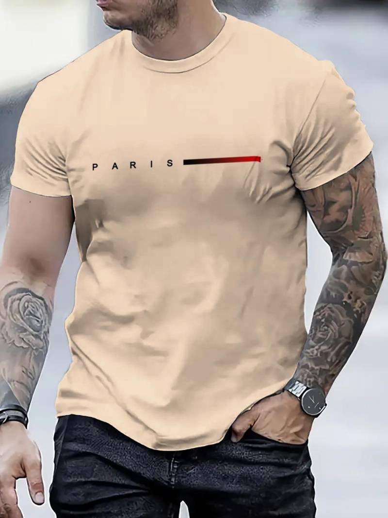 Sommer-T-Shirt mit kurzärmeligem Paris-Muster und 3D-Druck, schmal geschnittenes, übergroßes T-Shirt für Herren S von Joom DACH