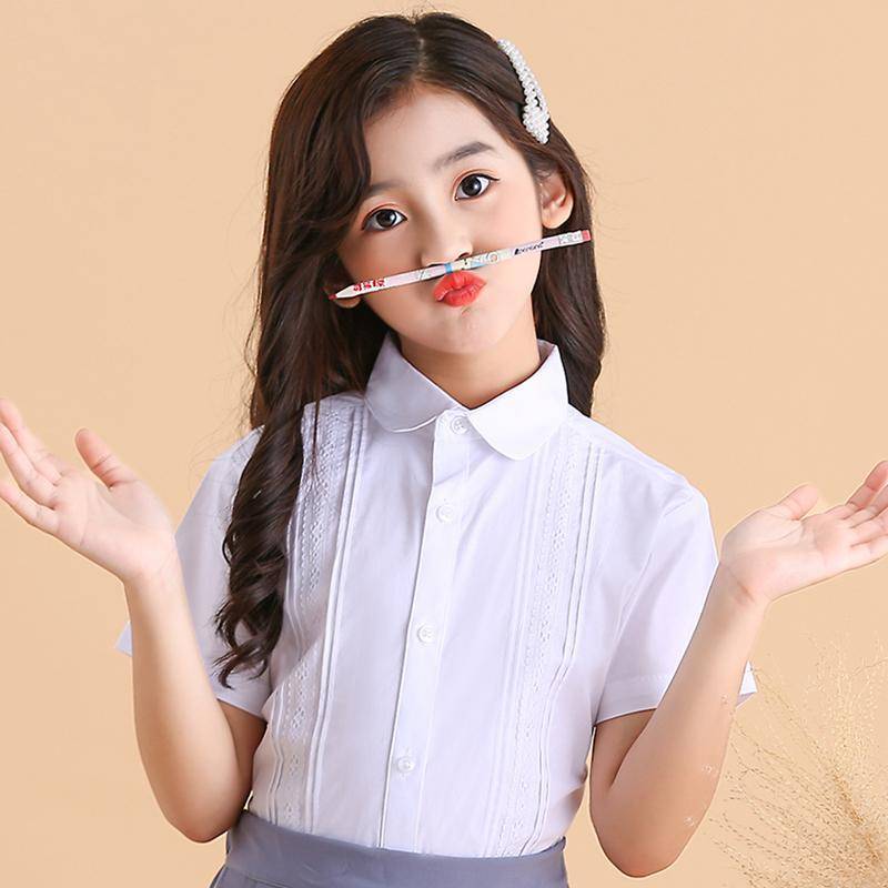 Sommer Teen Mädchen Kurze Shirts für Kinder Schuluniformen Kurzarm Kleinkinder Mädchen Weiße Blusen Baby Mädchen Kleidung Tops 130 von Joom DACH