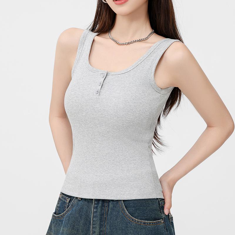 Sommer Trägerweste Damen mit Brustpolster Unterwäsche BH Integrierte Innere Bekleidung Schöner Rücken Basic Slim Fit Oberteil für Außen XL grau von Joom DACH