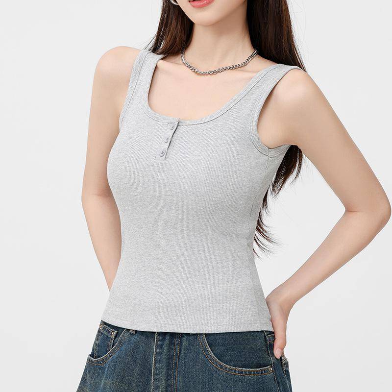 Sommer Trägerweste Damen mit Brustpolster Unterwäsche BH Integrierte Innere Bekleidung Schöner Rücken Basic Slim Fit Oberteil für Außen XL grau von Joom DACH
