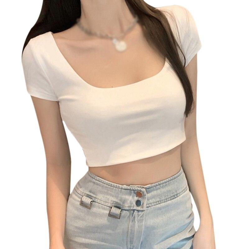 Sommer U-Ausschnitt Kurzes kurzärmeliges T-Shirt Damen Top Slim Square Neck Crop Top M von Joom DACH