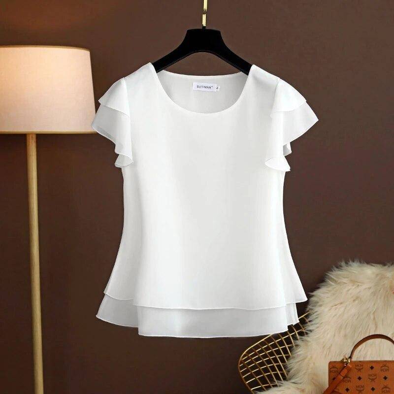 Sommer Übergroße lockere und dünne lässige Bluse Top Kurzarm Chiffon Top Weiße Bluse Grüne Damen Tops M blau von Joom DACH