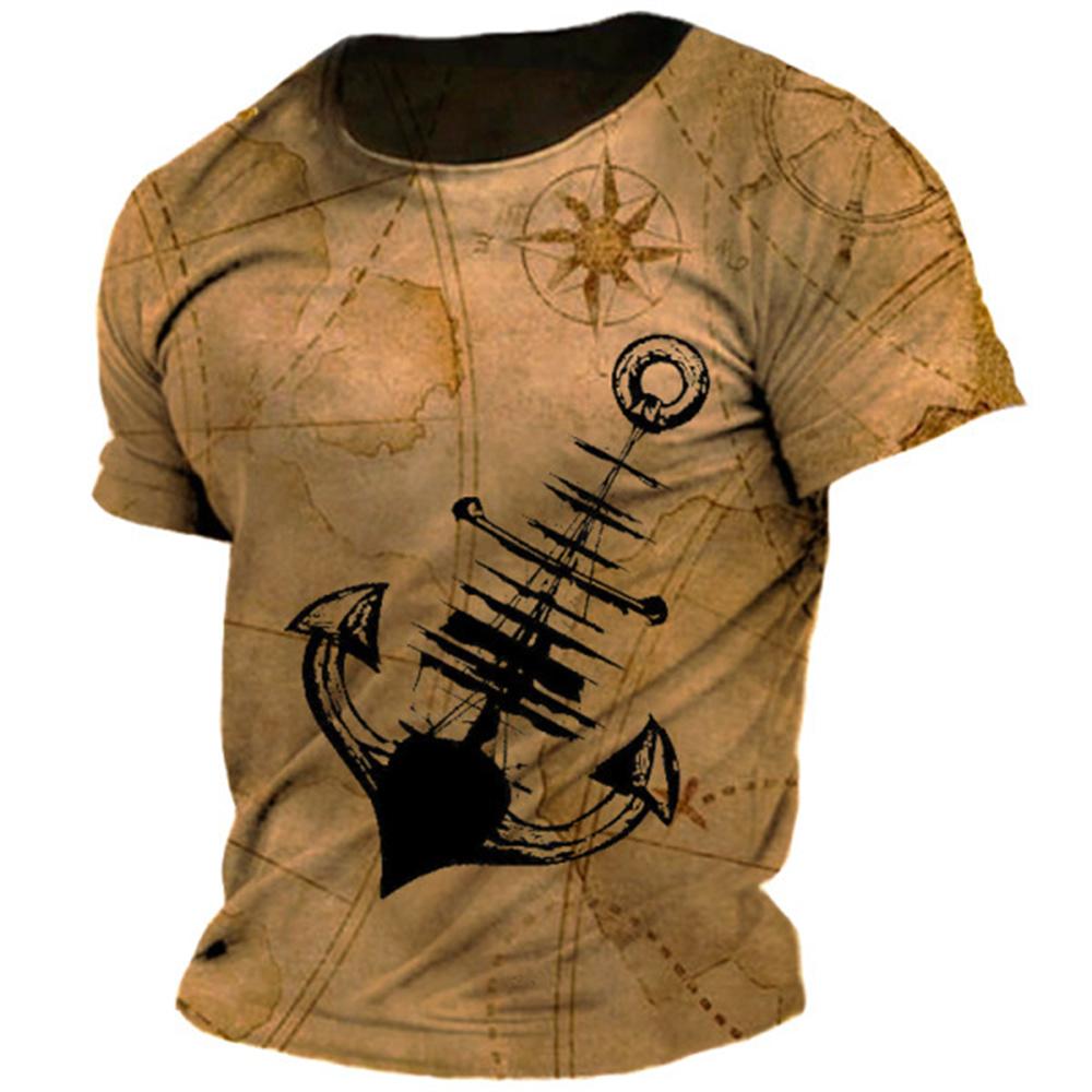 Sommer Vintage T-shirt Für Männer Übergroße T-shirts Boot Anker Muster O Neck Lose Kurzarm Top Casual Männer Kleidung 6XL XL von Joom DACH