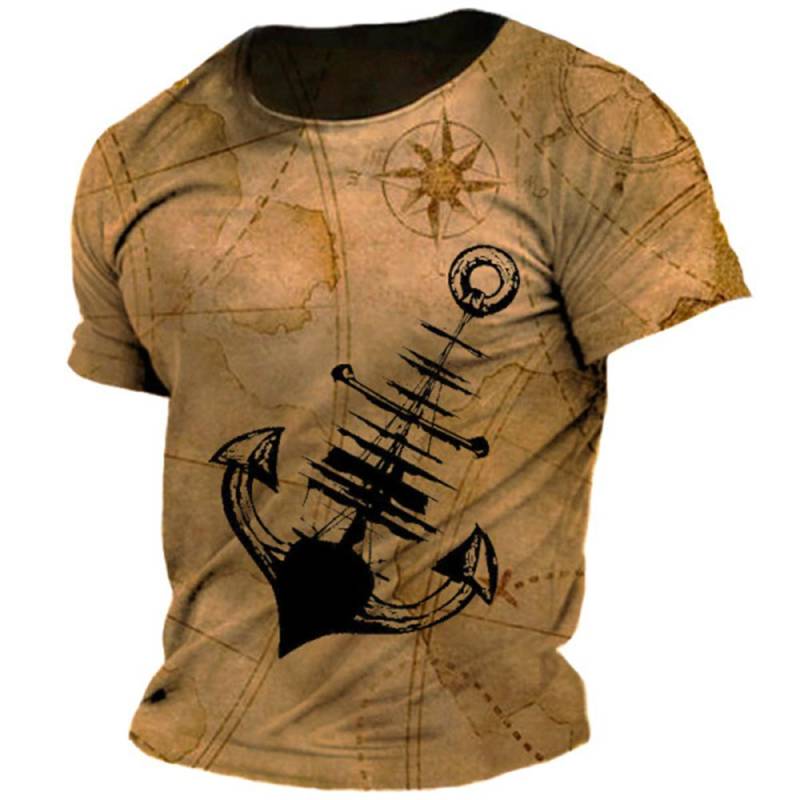 Sommer Vintage T-shirt Für Männer Übergroße T-shirts Boot Anker Muster O Neck Lose Kurzarm Top Casual Männer Kleidung 6XL XL von Joom DACH