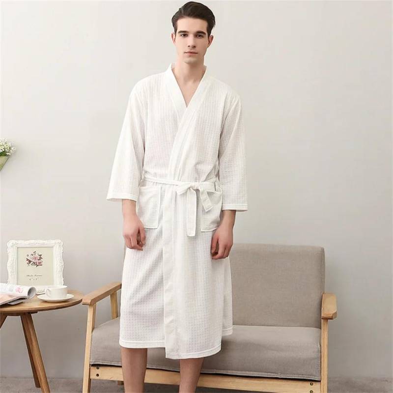Sommer Waffel Paar Bademantel Kimono Handtuch Bademantel Männer Morgenmantel V-Ausschnitt Home Dusche Roben Frauen Nachtwäsche Liebhaber Kleidung 3XL weiß von Joom DACH