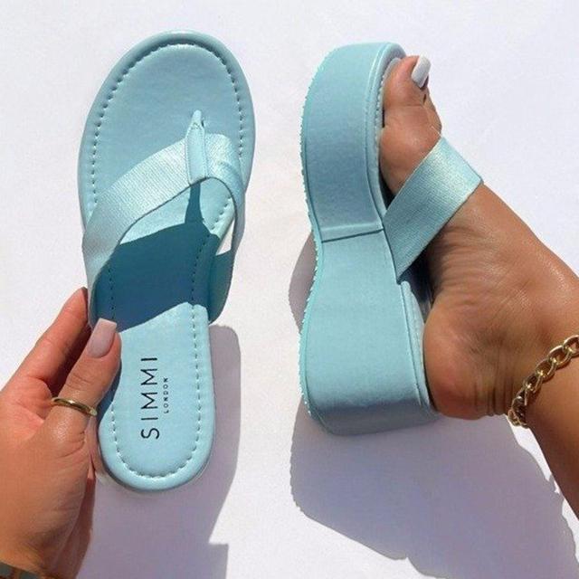 Sommer Wedges Flip Flops für Frauen Stoff Clip Toe Chunky Plateau Hausschuhe Frau Plus Größe Leichte rutschfeste Strandschuhe Sandalen 35 hellblaue von Joom DACH