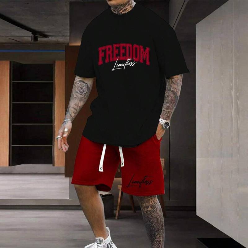Sommer Y2K-Stil Mode Trendy Herren Set Extra Großes Lockeres Oberteil Für Herren Erfrischendes Und Atmungsaktives Freizeit-Reise-Set XXL von Joom DACH