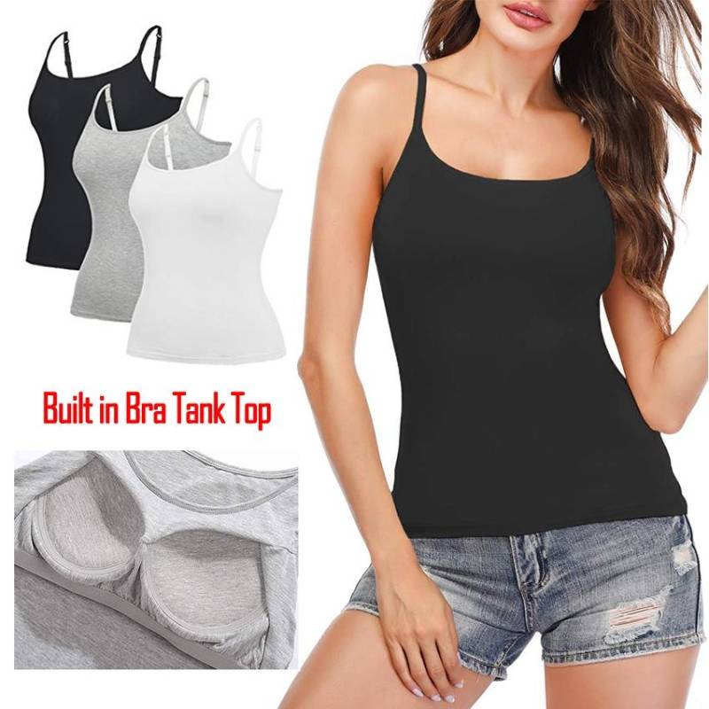 Sommer ärmelloses gepolstertes Hemd Damen Camisoles Tops mit integriertem BH Spaghettiträger Basic Tank Top M von Joom DACH