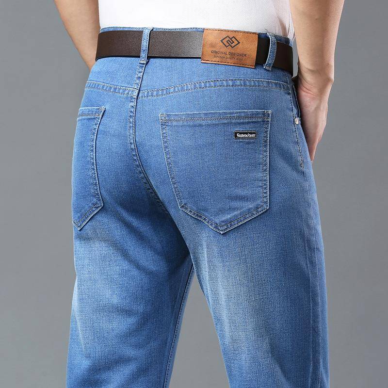 Sommer dünne Abschnitt Denim Jeans Herren Business große Größe lose gerade Trend vielseitig lange Hose 40 hellblaue von Joom DACH