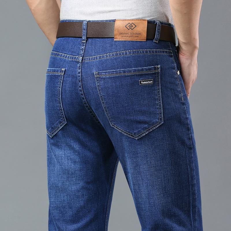 Sommer dünne Abschnitt Denim Jeans Herren Business große Größe lose gerade Trend vielseitig lange Hose 42 dunkelblaue von Joom DACH