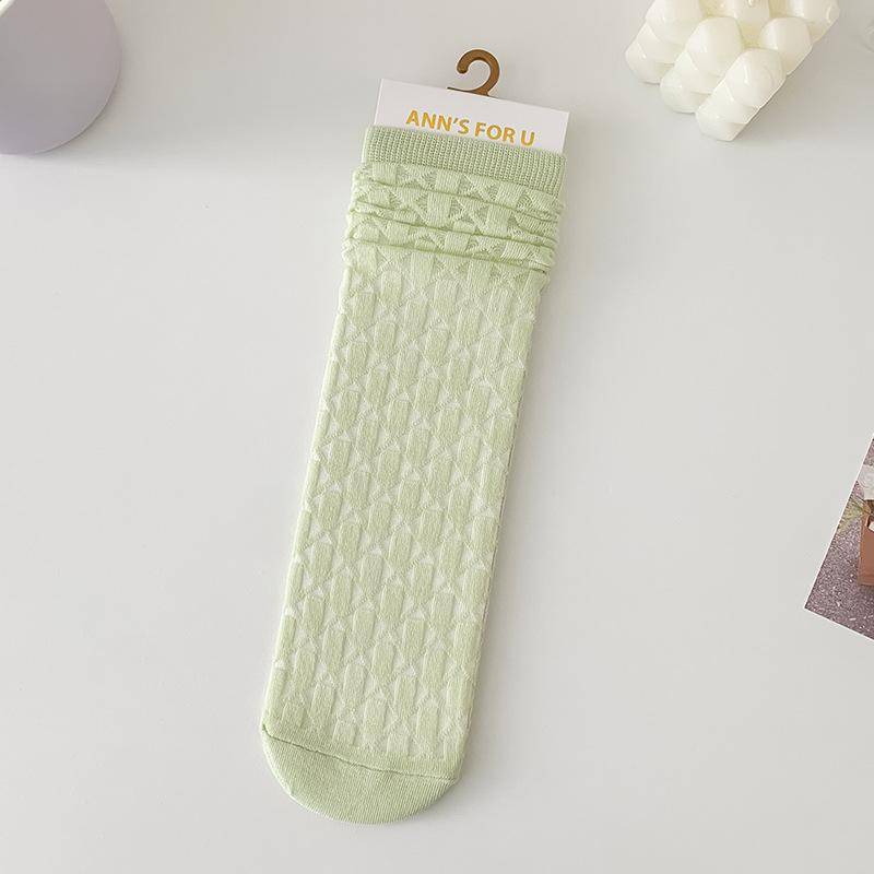 Sommer dünne Frauen aushöhlen Mesh atmungsaktive Spitze Socke japanischen Stil einfarbig Schule Mädchen lose lange Socken grün von Joom DACH