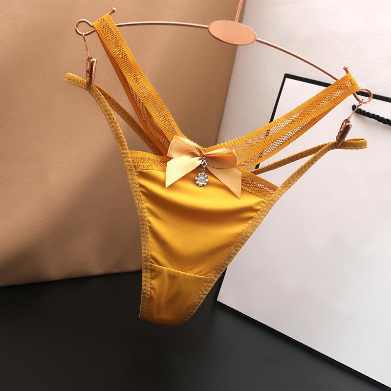 Sommer einfarbige Dessous Höschen Damen Iced Silk Slip Traceless Low Waist G-String Hose One Size gelb von Joom DACH