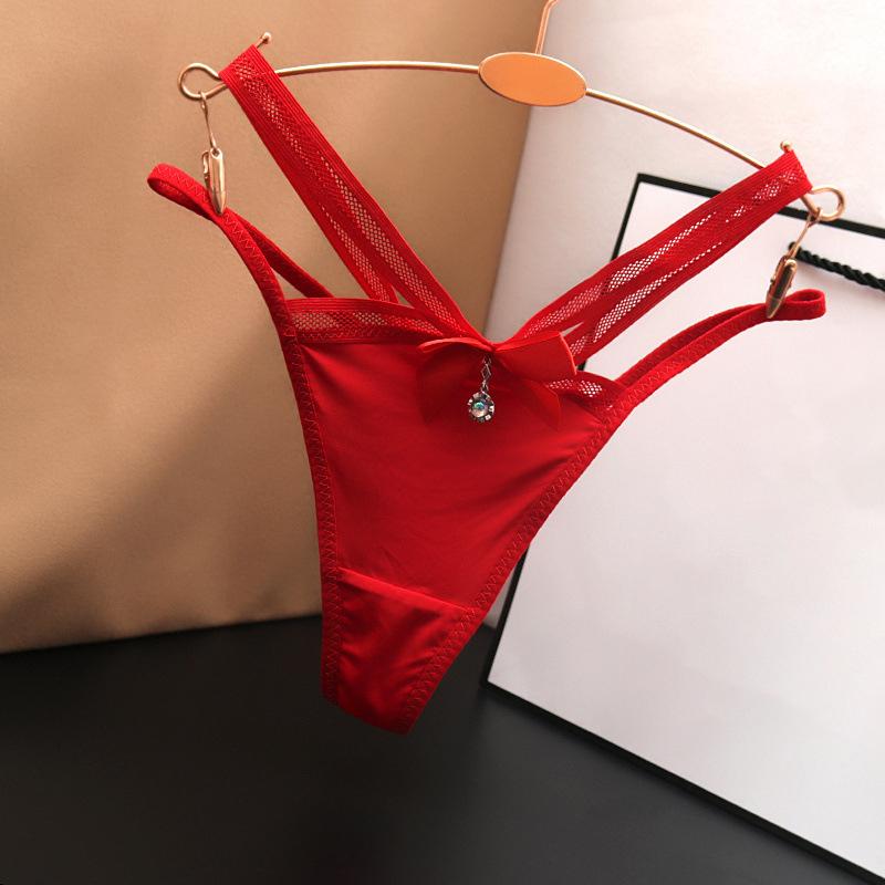 Sommer einfarbige Dessous Höschen Damen Iced Silk Slip Traceless Low Waist G-String Hose One Size rot von Joom DACH