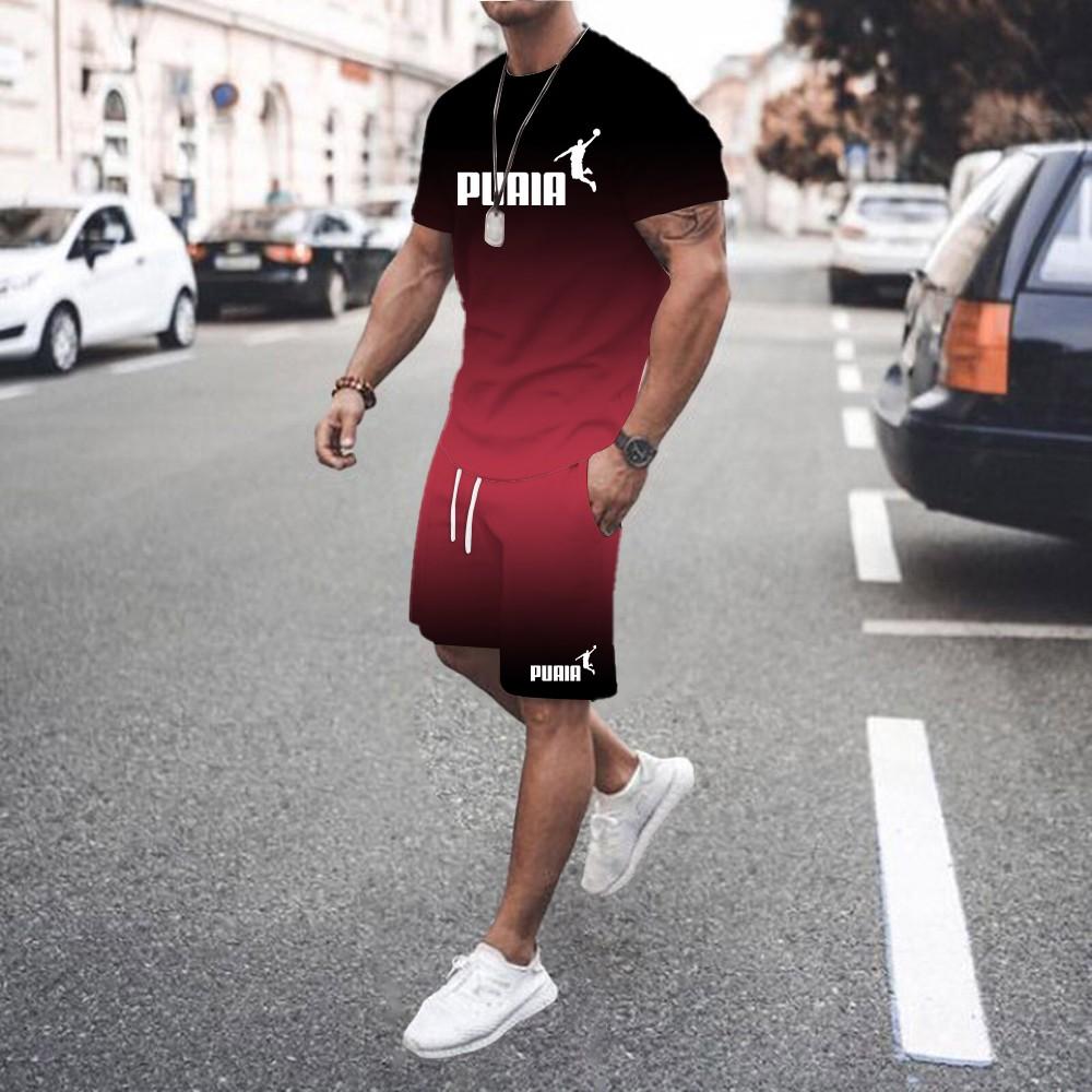 Sommer heißer verkauf männer der 3D männer gradienten anzug modische casual männer der kurzen ärmeln T-shirt + shorts zwei-stück sport set 6XL von Joom DACH