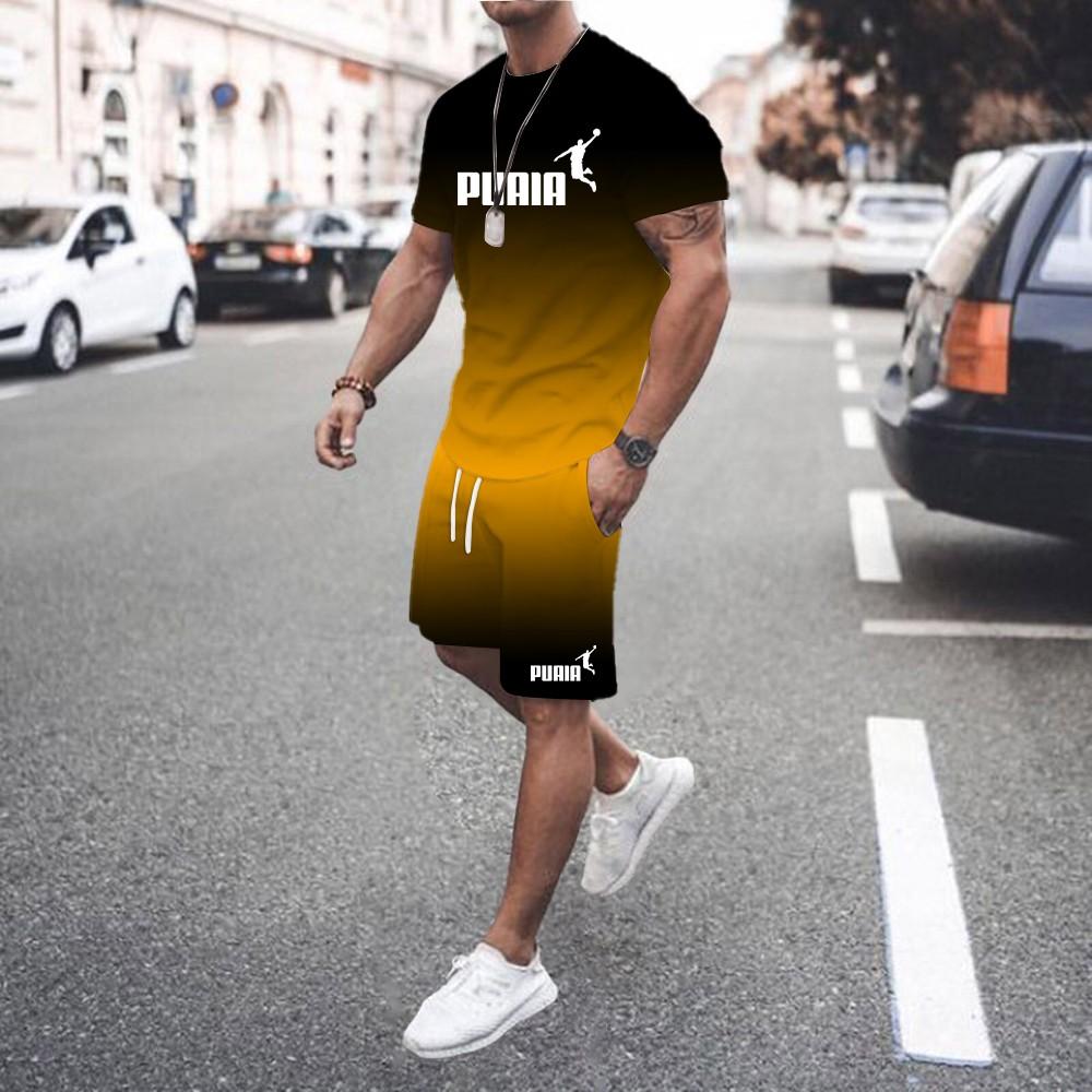 Sommer heißer verkauf männer der 3D männer gradienten anzug modische casual männer der kurzen ärmeln T-shirt + shorts zwei-stück sport set L von Joom DACH