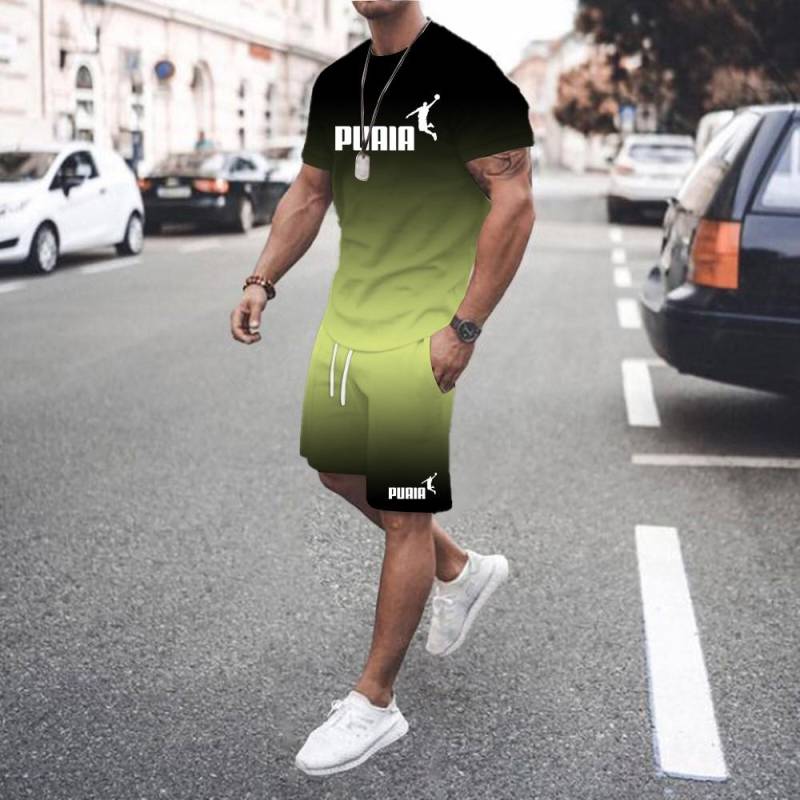 Sommer heißer verkauf männer der 3D männer gradienten anzug modische casual männer der kurzen ärmeln T-shirt + shorts zwei-stück sport set L von Joom DACH