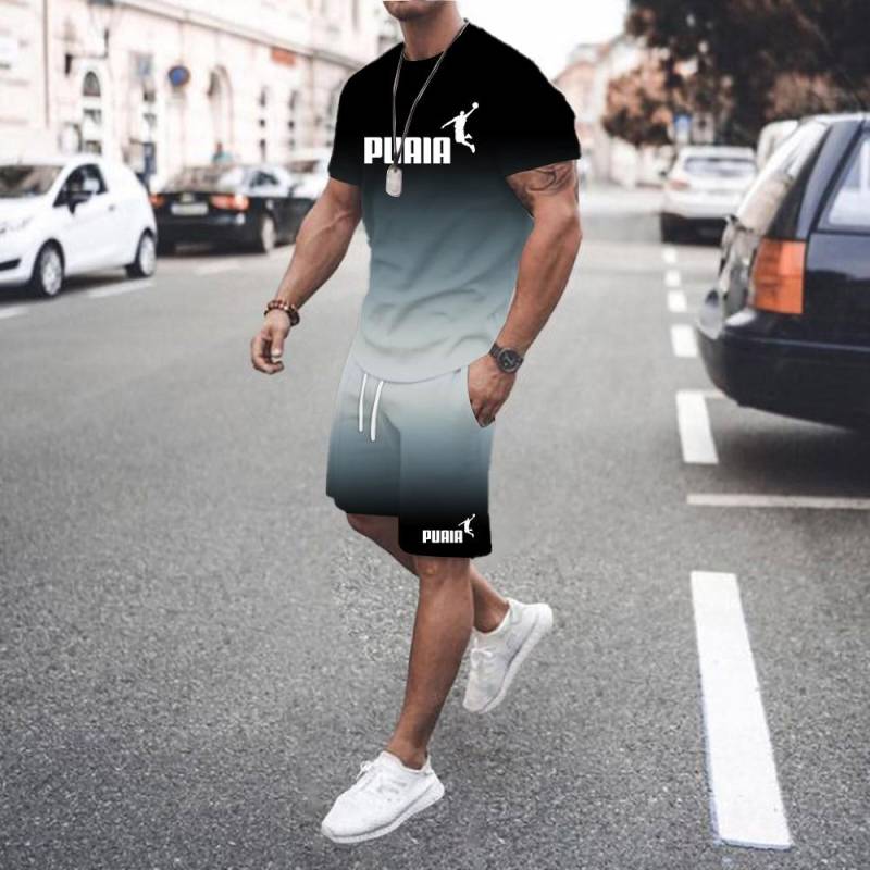 Sommer heißer verkauf männer der 3D männer gradienten anzug modische casual männer der kurzen ärmeln T-shirt + shorts zwei-stück sport set M von Joom DACH