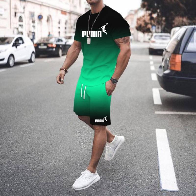 Sommer heißer verkauf männer der 3D männer gradienten anzug modische casual männer der kurzen ärmeln T-shirt + shorts zwei-stück sport set XL von Joom DACH