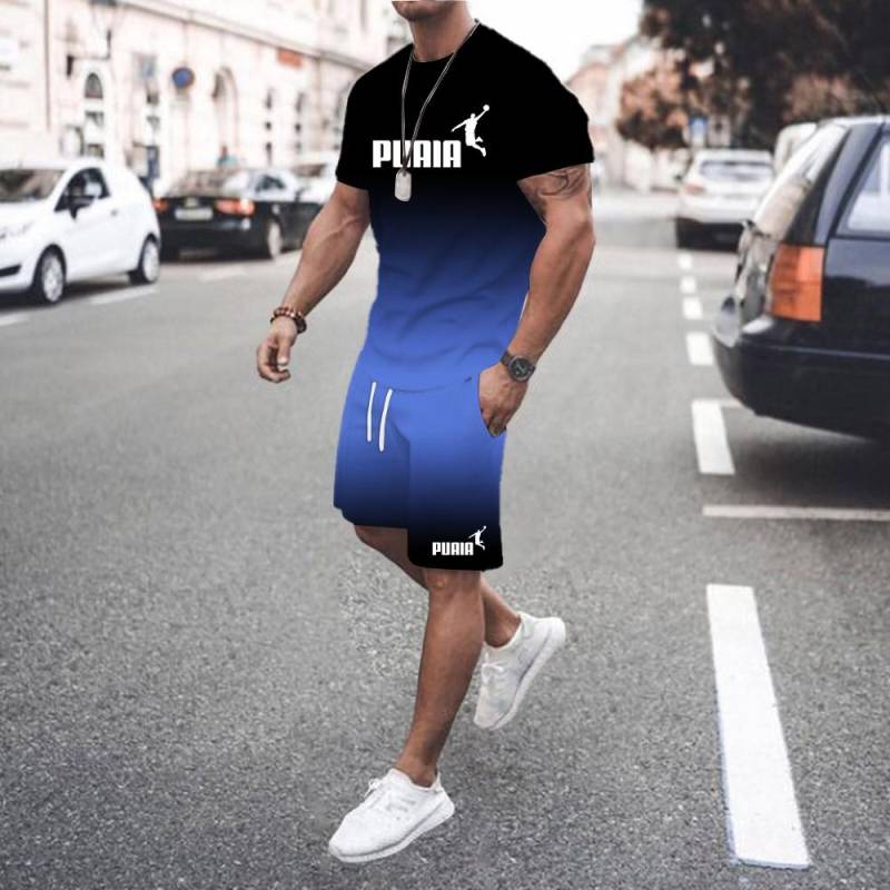 Sommer heißer verkauf männer der 3D männer gradienten anzug modische casual männer der kurzen ärmeln T-shirt + shorts zwei-stück sport set XL von Joom DACH