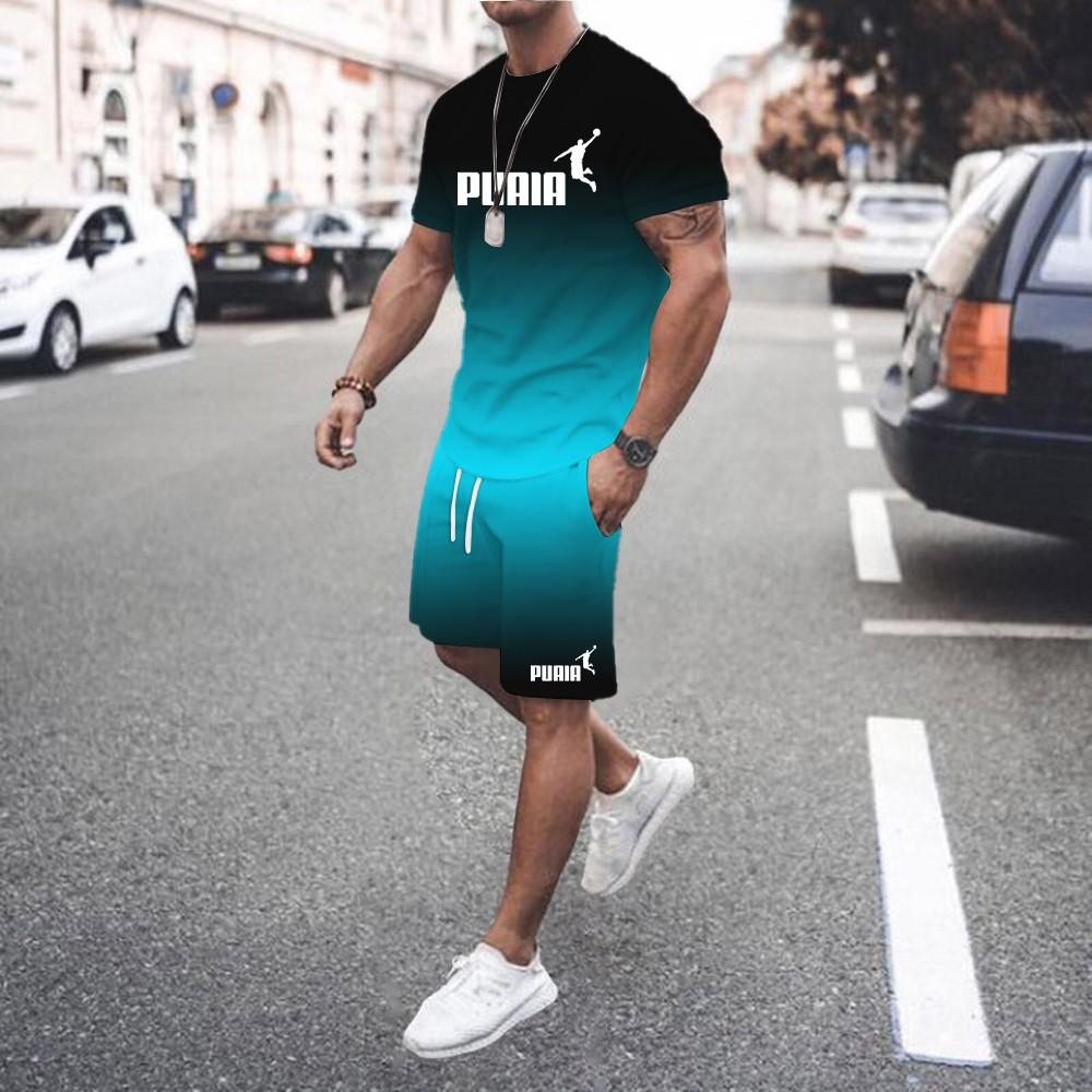 Sommer heißer verkauf männer der 3D männer gradienten anzug modische casual männer der kurzen ärmeln T-shirt + shorts zwei-stück sport set XL von Joom DACH