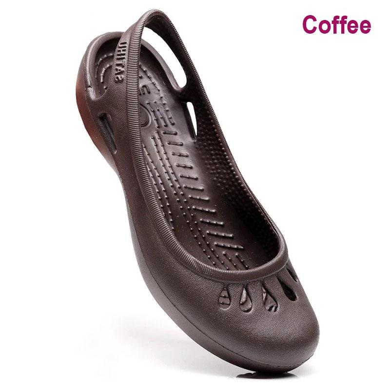 Sommer leichte Anti-Rutsch-Loch-Schuhe Clog für Damen Flache Unterseite Sandalen Krankenschwester Outdoor Strand Jelly W5 kaffeebraun von Joom DACH