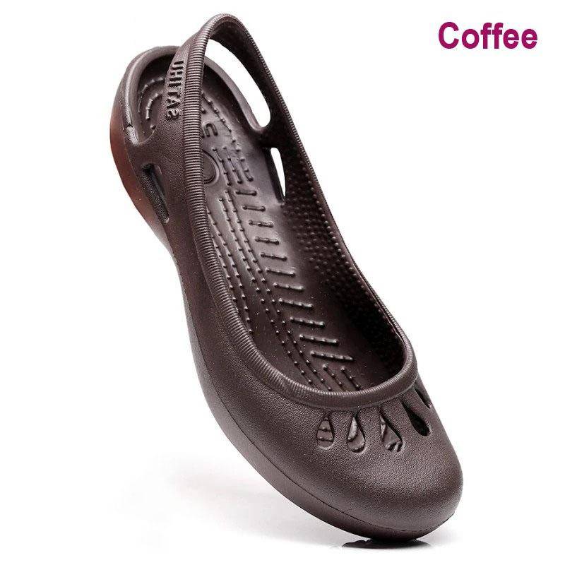 Sommer leichte Anti-Rutsch-Loch-Schuhe Clog für Damen Flache Unterseite Sandalen Krankenschwester Outdoor Strand Jelly W8 kaffeebraun von Joom DACH