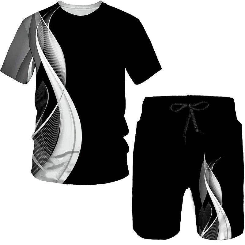 Sommer männer Set Casual Kurzarm T-Shirt Anzug Mode 3D Druck Übergroßen Top Shorts Atmungsaktive Sportswear Trainingsanzug Straße XXL von Joom DACH