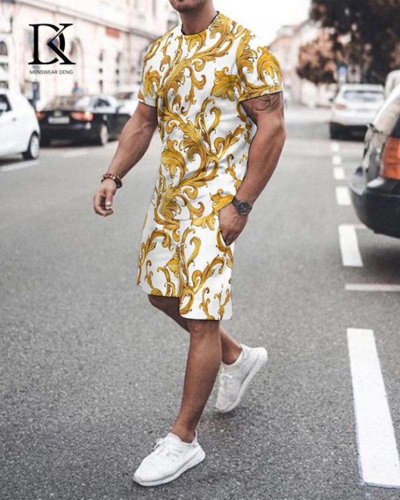 Sommer männer T-Shirt Set Schwarz Weiß Gitter 3D Druck Übergroße Kleidung Trend Männer Trainingsanzug FitnessT-shirt Shorts outfits Set S von Joom DACH