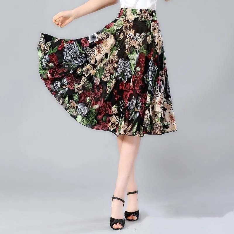 Sommer mittellanger Blumenrock, elastische Taille, lockeres, lässiges Eisseiden-Chiffon-Gewebe, leichtes und atmungsaktives Strandkleid One Size von Joom DACH