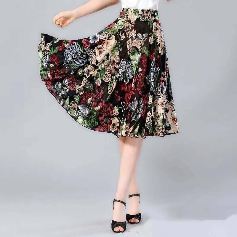 Sommer mittellanger Blumenrock, elastische Taille, lockeres, lässiges Eisseiden-Chiffon-Gewebe, leichtes und atmungsaktives Strandkleid One Size von Joom DACH