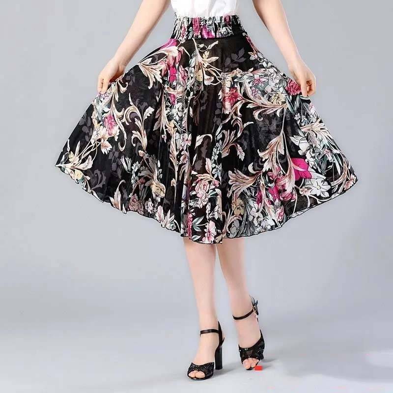 Sommer mittellanger Blumenrock, elastische Taille, lockeres, lässiges Eisseiden-Chiffon-Gewebe, leichtes und atmungsaktives Strandkleid One Size von Joom DACH