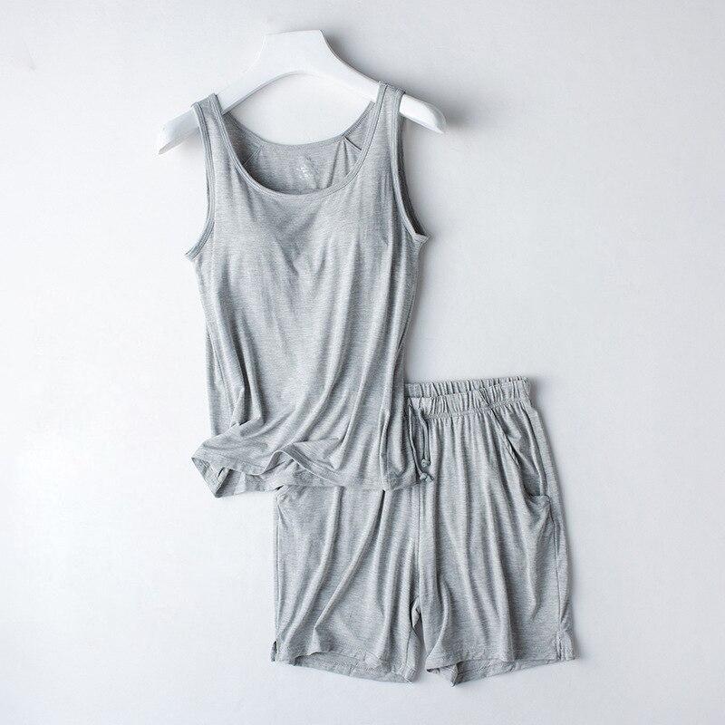 Sommer neue Damen Modal Pyjama zweiteilige Weste + Shorts mit Brustpolster Dessous nahtlose Cup Camisole Homewear Set Pyjama XXXL grau von Joom DACH
