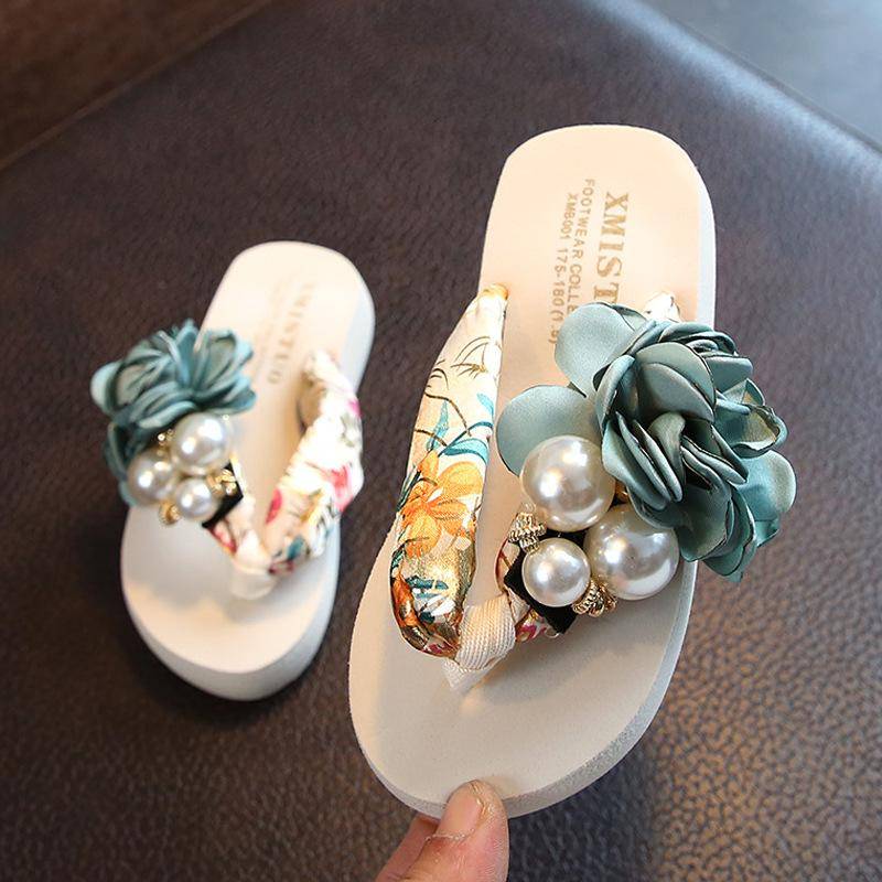 Sommer rutschfeste Kinder Flip Flops Mädchen Mode Strand Schuhe Prise Sandalen weibliche Blumen Hausschuhe tragen 39 grün von Joom DACH