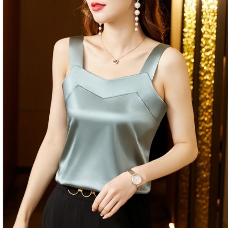 Sommerdesign für Damen, Nischen-Innen-Slim-Base-Shirt für Damen, ärmelloses Satin-Top mit schöner Rückseite 2XL von Joom DACH