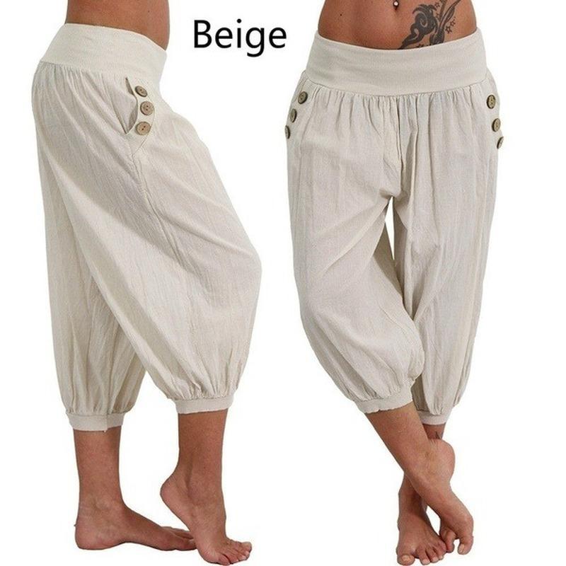 Sommerhose für Damen, coole Hose, lässig, locker, weites Bein, Übergröße, Haremshose, bequeme Loungehose 3XL beige von Joom DACH
