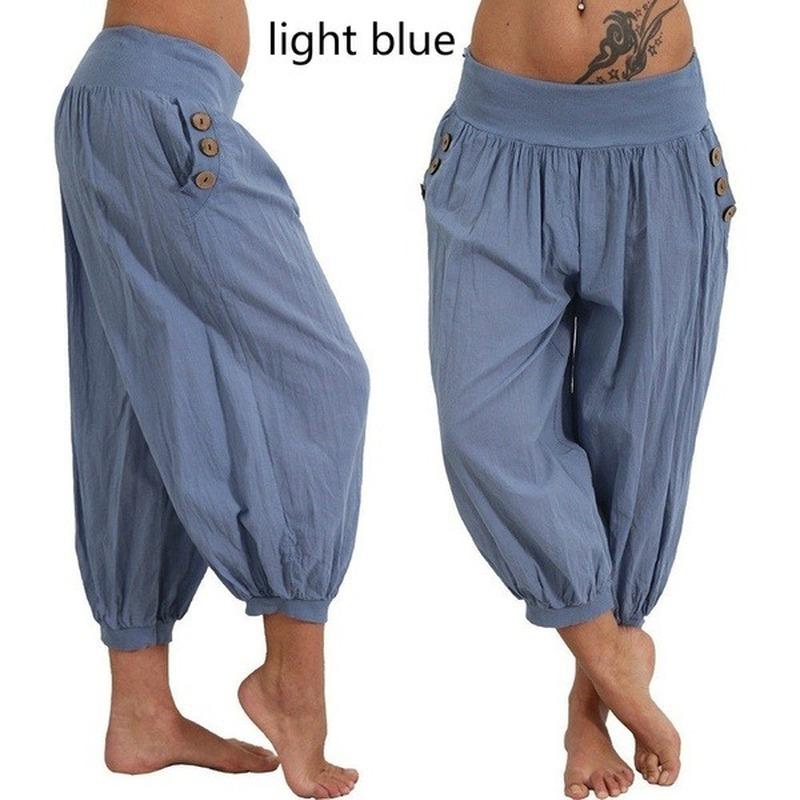 Sommerhose für Damen, coole Hose, lässig, locker, weites Bein, Übergröße, Haremshose, bequeme Loungehose 5XL hellblaue von Joom DACH