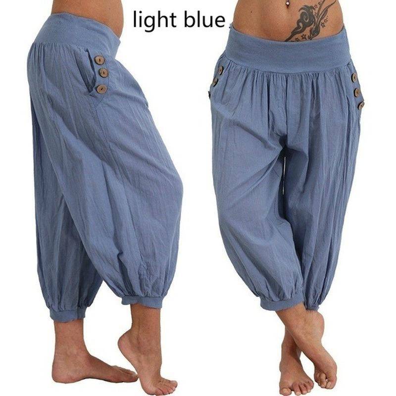 Sommerhose für Damen, coole Hose, lässig, locker, weites Bein, Übergröße, Haremshose, bequeme Loungehose 5XL hellblaue von Joom DACH